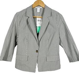 NEW! Linda Matthews Linen Blazer Jacket Single Button Career Casual Stripe - PM